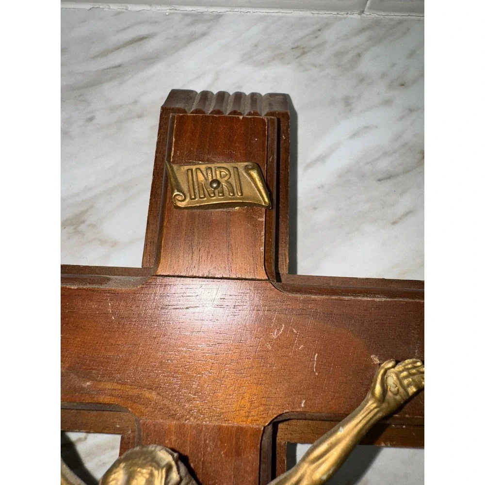 VTG  MCM Crucifix INRI  Wood Slide  Crucifix wCompartment‎ Bottle/Candles